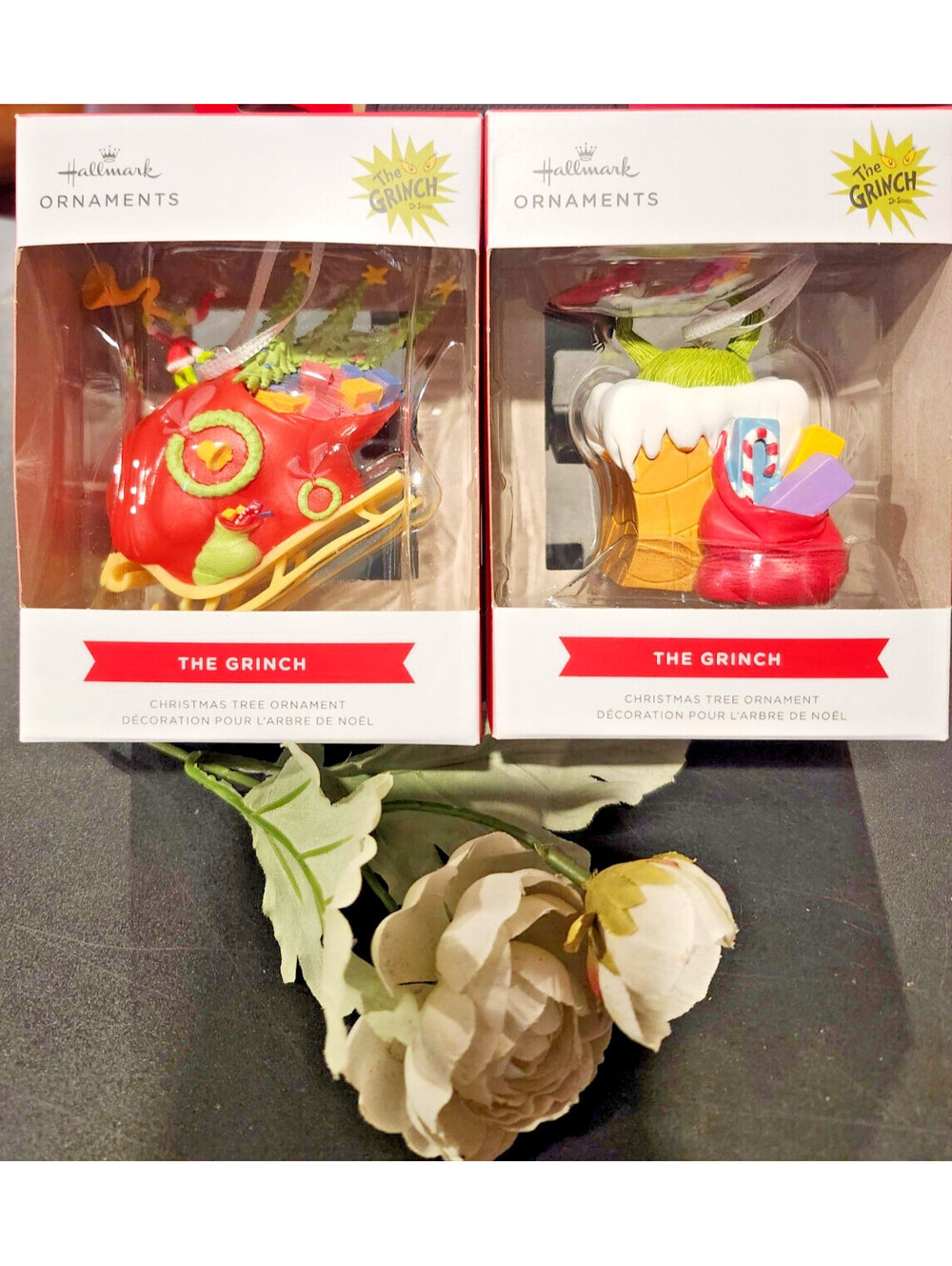 Hallmark Ornaments 2025 Dr. Suess The Grinch on Sleigh and Stuck in Chimney NIB!